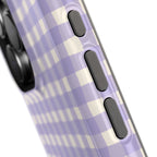 Personalized lilac gingham MagSafe phone case, front and back