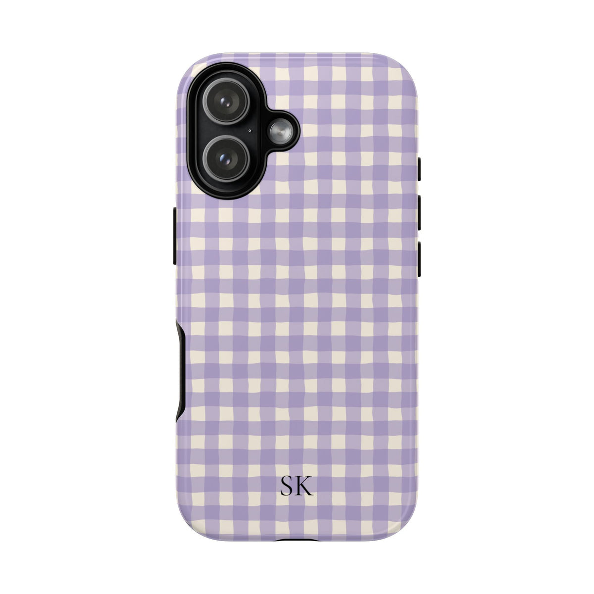 Personalized lavender gingham tough phone case, alternate view