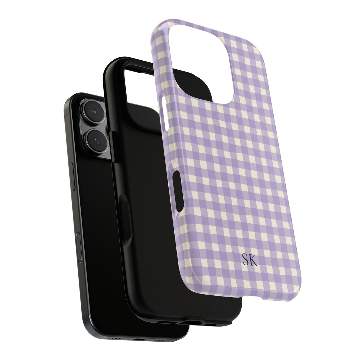 Personalized lavender gingham tough phone case, glossy or matte