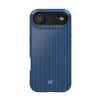 Navy pinstripe MagSafe phone case with monogram initials