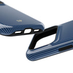 Personalized navy blue striped MagSafe phone case, detail