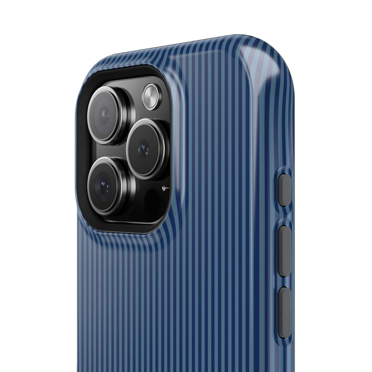 Dark blue striped MagSafe phone case with custom initials