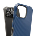 Navy monogram MagSafe phone case with pinstripes