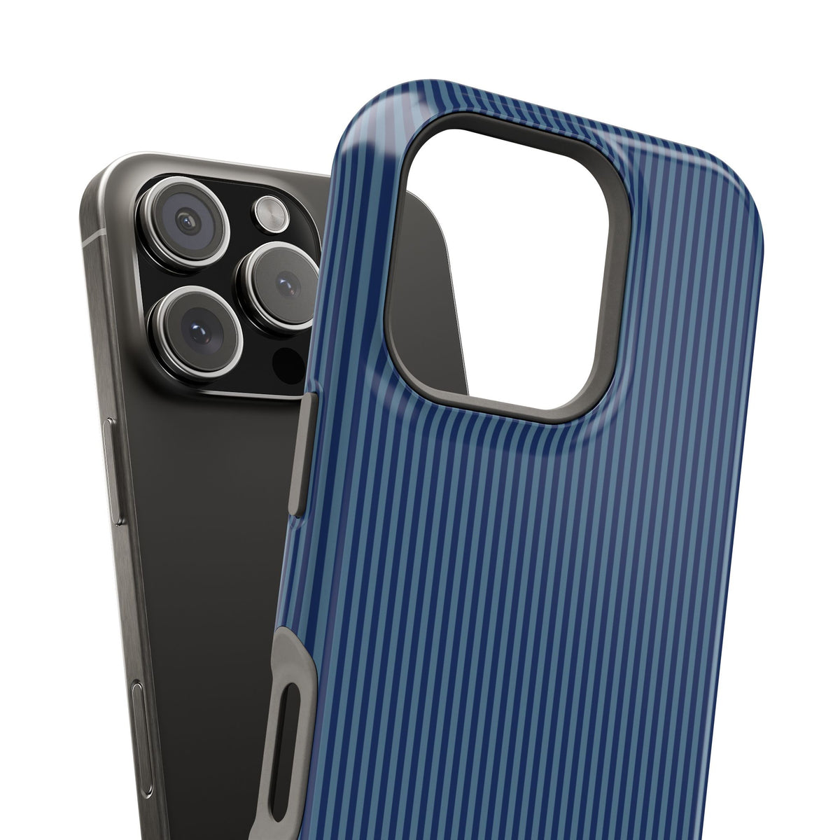 Navy monogram MagSafe phone case with pinstripes