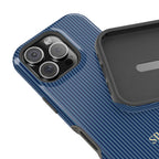 Personalized navy blue striped MagSafe phone case gift