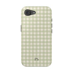 Personalized sage gingham MagSafe phone case detail