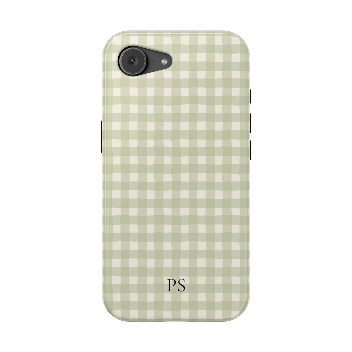 Personalized sage gingham MagSafe phone case detail