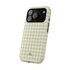 Sage gingham MagSafe iPhone case with initials