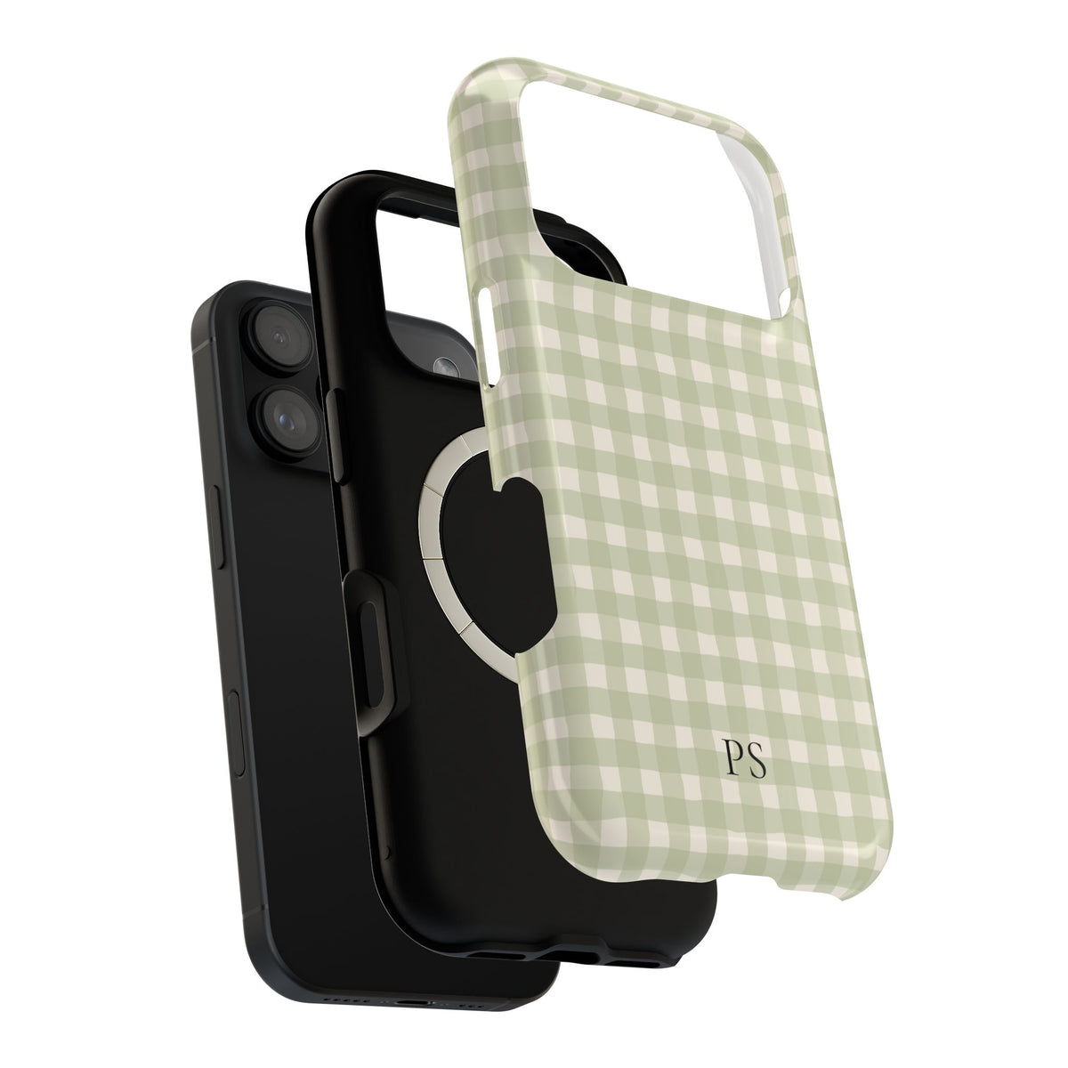 Sage green and cream gingham MagSafe phone case