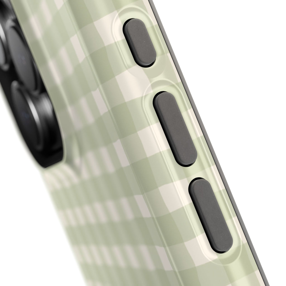 Personalized sage green gingham MagSafe phone case, front and back
