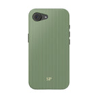 Personalized sage green striped MagSafe phone case detail