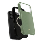 Soft green pinstripe MagSafe phone case