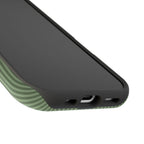 Sage green striped MagSafe phone case, lifestyle view