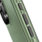 Personalized sage pinstripe MagSafe phone case, front and back