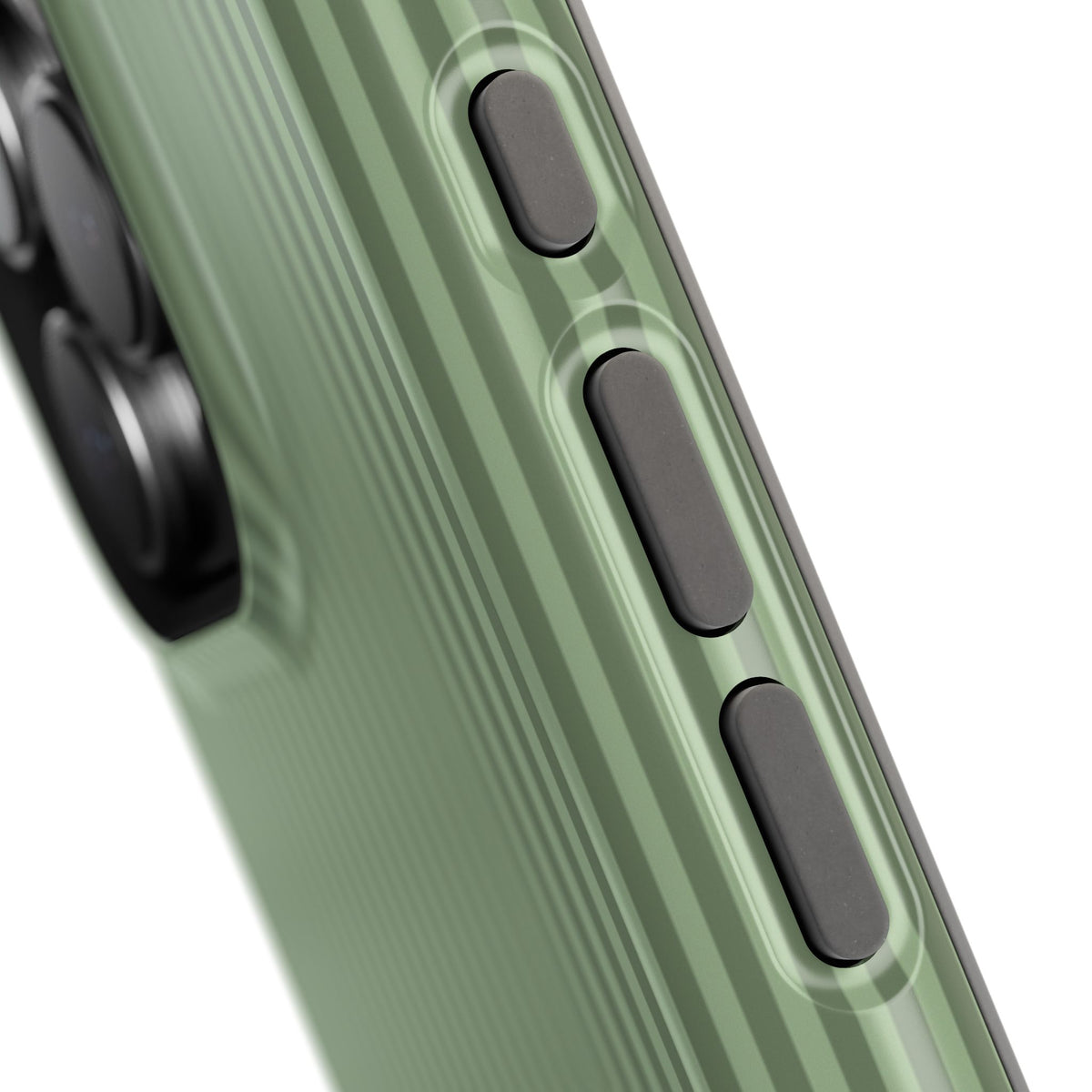Personalized sage pinstripe MagSafe phone case, front and back