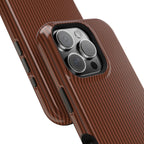 Personalized walnut brown striped MagSafe phone case, side view