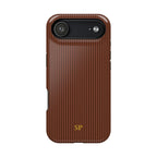 Walnut brown pinstripe MagSafe phone case with monogram initials