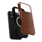 Walnut brown striped monogram MagSafe phone case