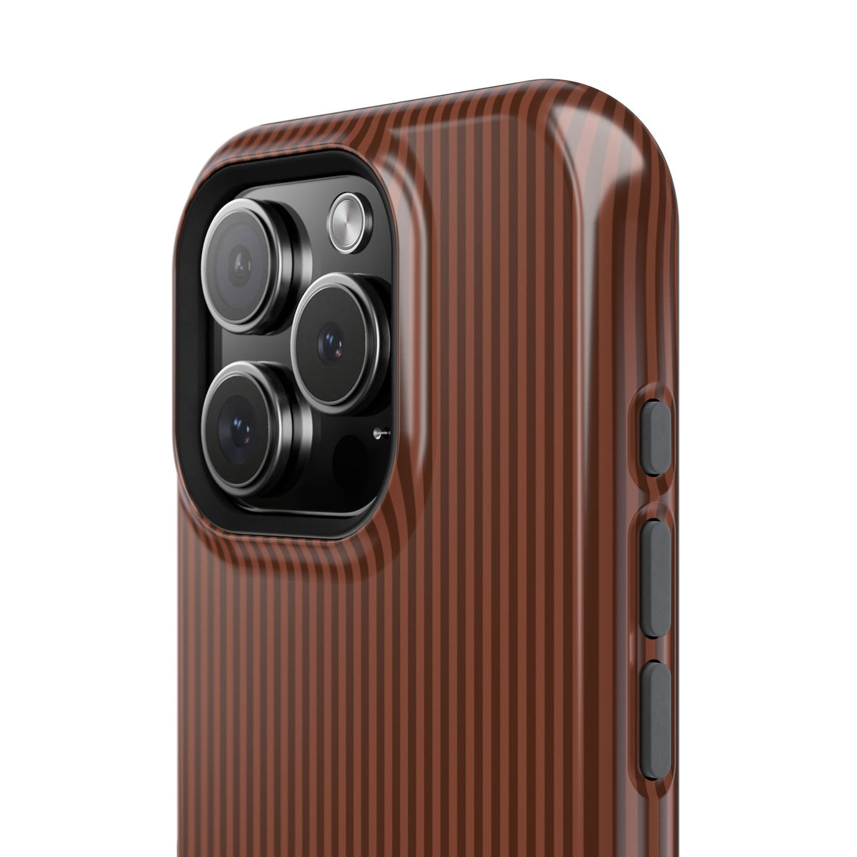 Dark brown striped MagSafe phone case with custom initials