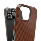 Cocoa brown monogram MagSafe phone case with pinstripes