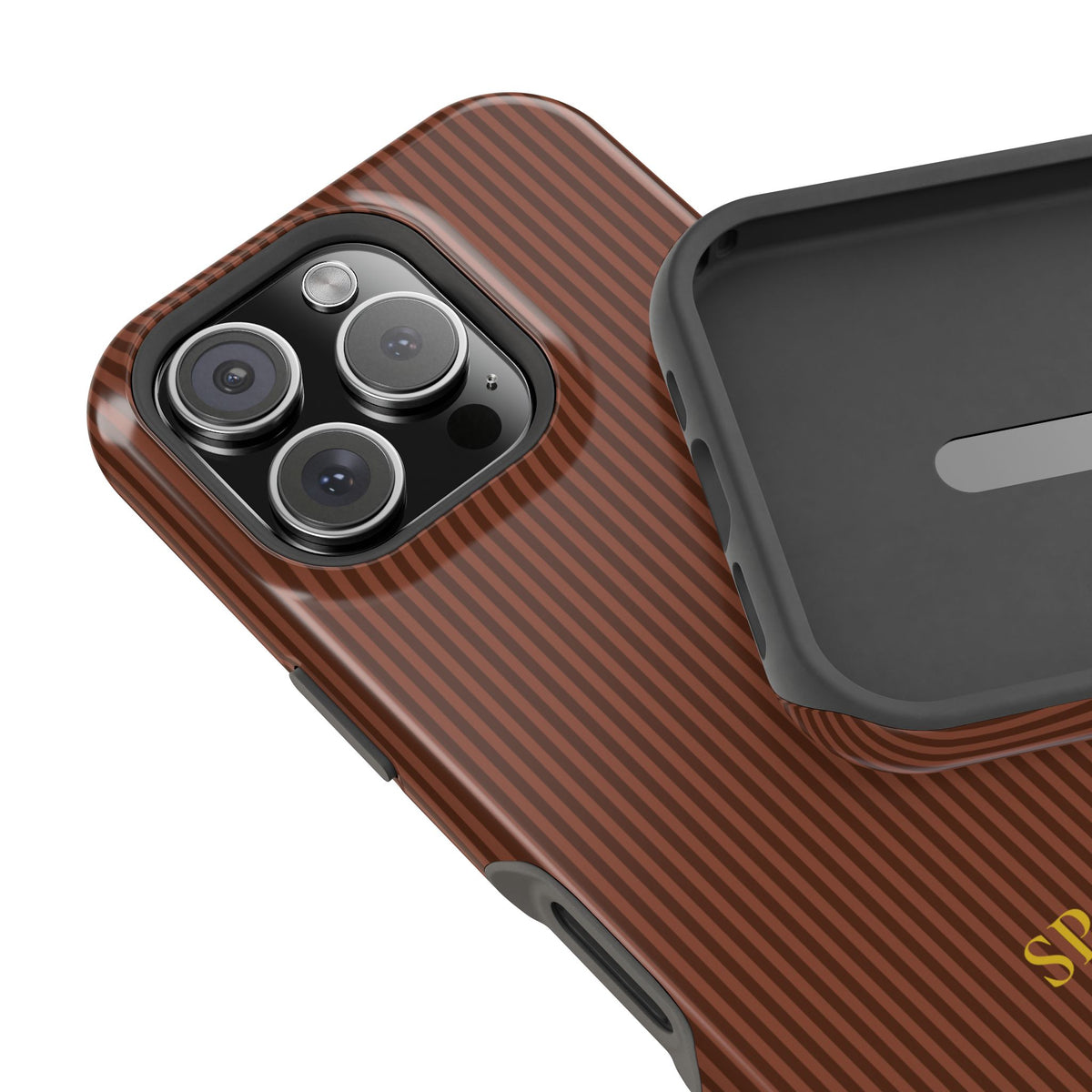 Personalized walnut brown striped MagSafe phone case gift