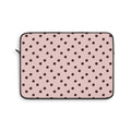 Pink and brown polka dot laptop sleeve, chocolate dots on soft pink
