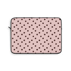 Pink and brown polka dot laptop sleeve, chocolate dots on soft pink