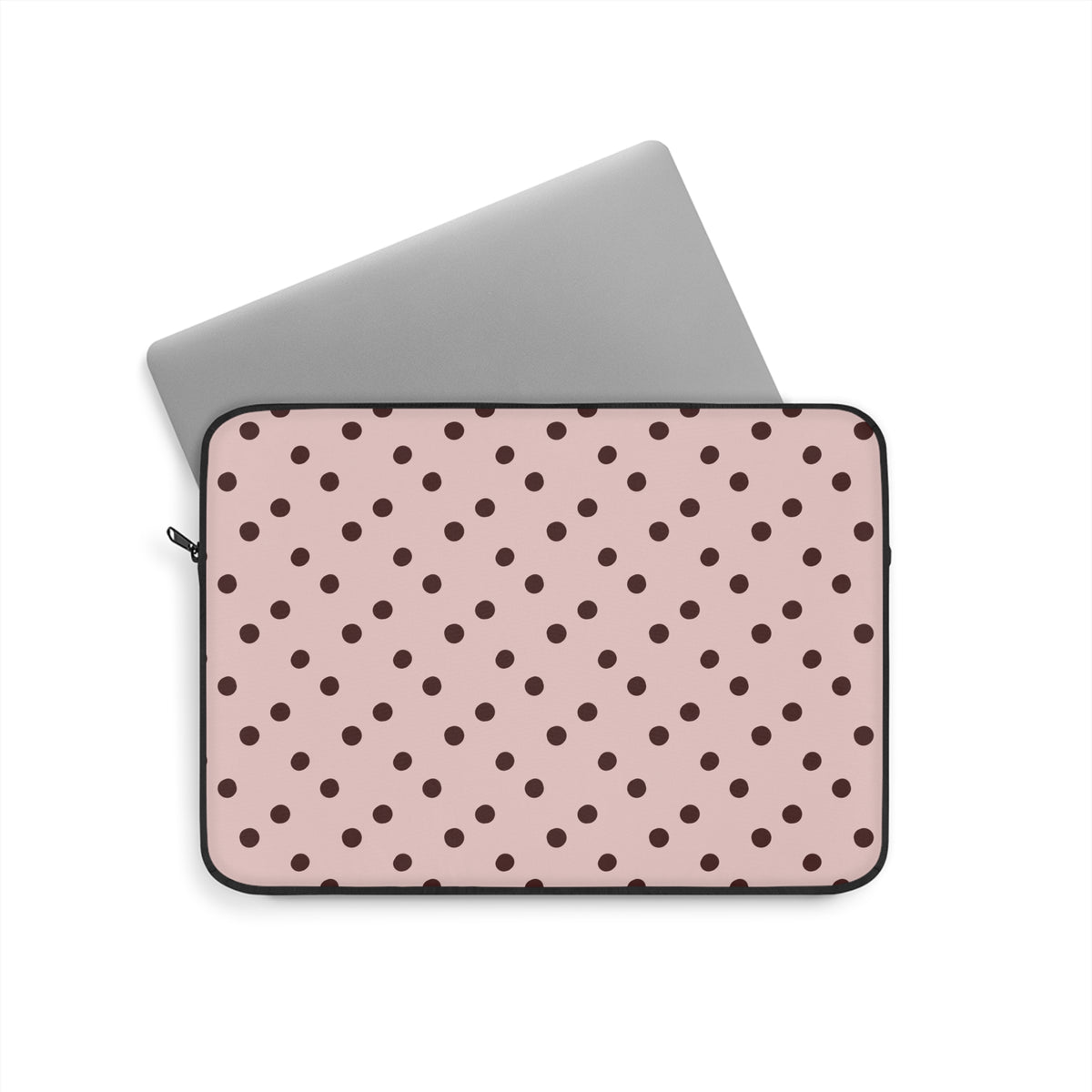 Pink and brown polka dot laptop sleeve, alternate view