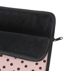 Pink and brown polka dot laptop sleeve, detail view