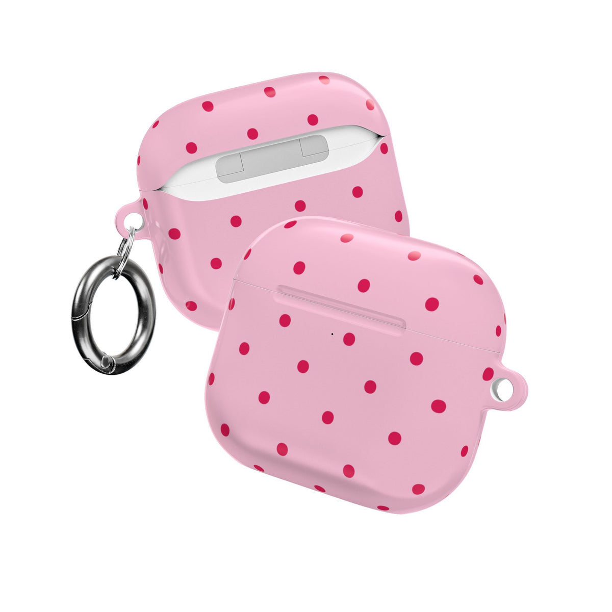 Pink and red polka dot AirPod case, back view