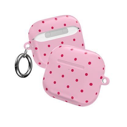 Pink and red polka dot AirPod case, back view