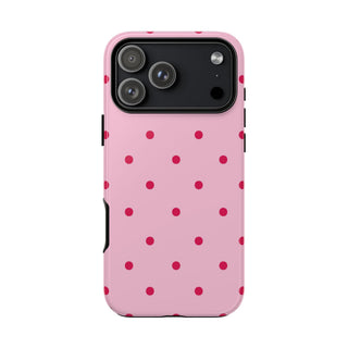 Pink and red polka dot tough phone case