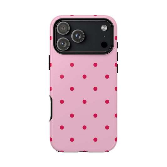 Pink and red polka dot tough phone case