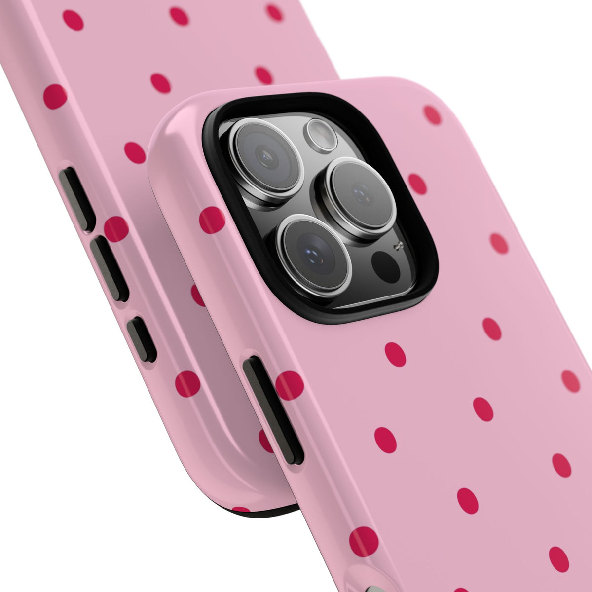 Pink and red polka dot dual-layer phone case