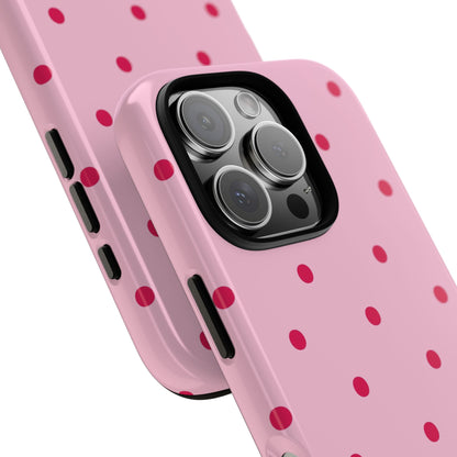 Pink and red polka dot dual-layer phone case