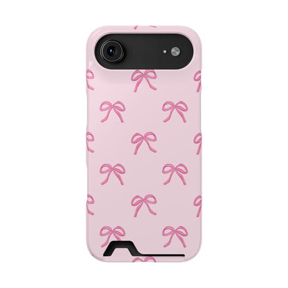 Pink bow coquette phone case with one card slot