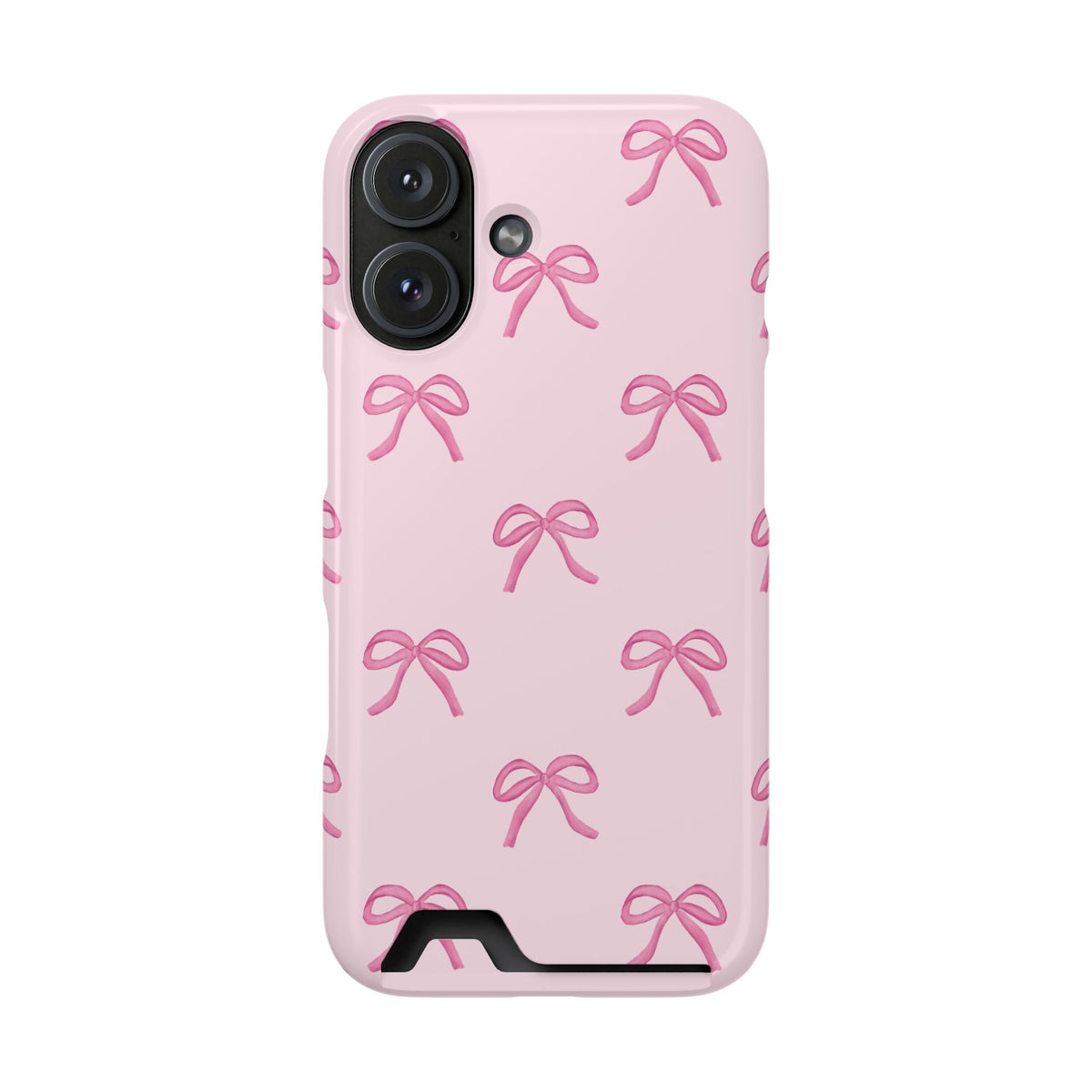 Cute pink bow print card holder phone case