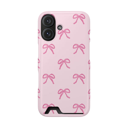 Cute pink bow print card holder phone case
