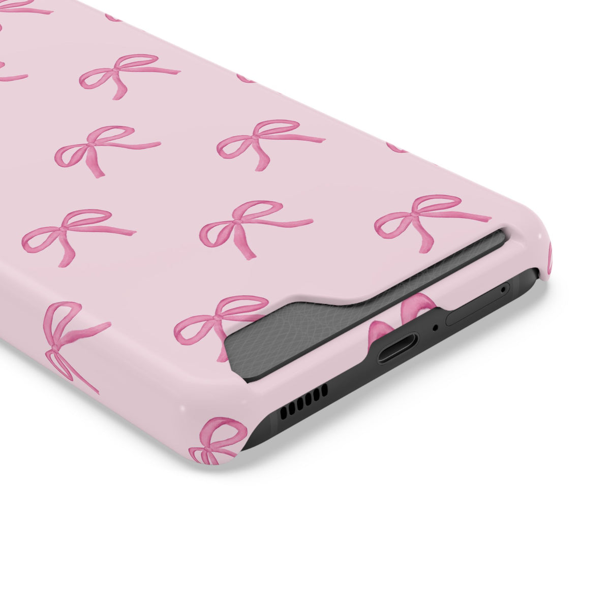 Blush pink bow phone case with card slot
