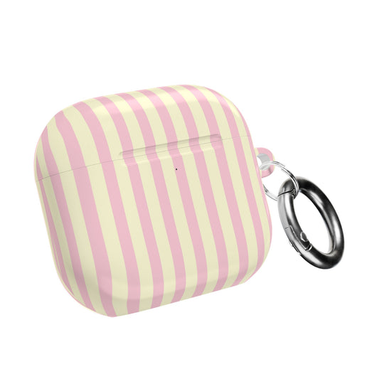 Pink and cream striped AirPod case