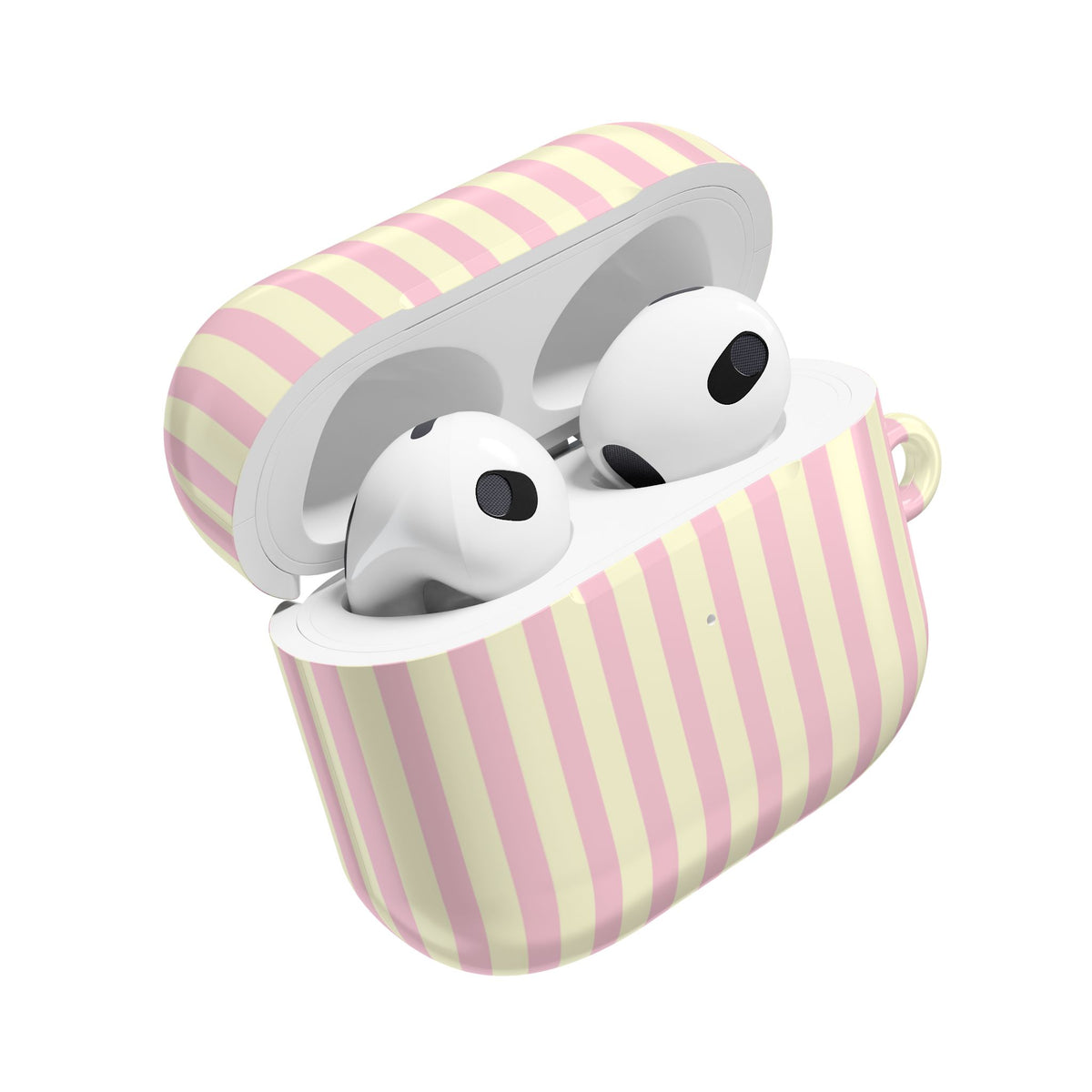 Striped AirPod case with the lid open