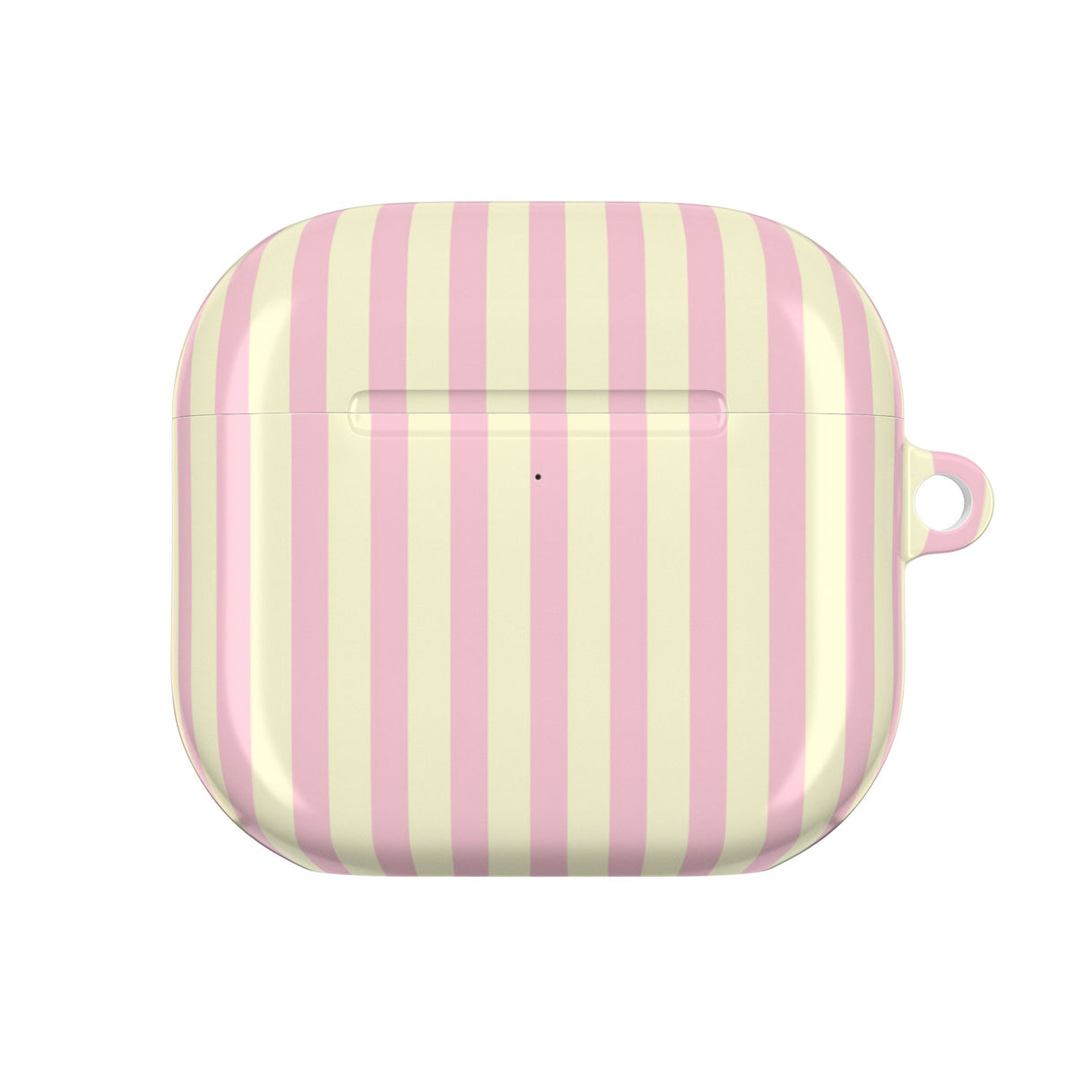 Striped AirPod case held in hand