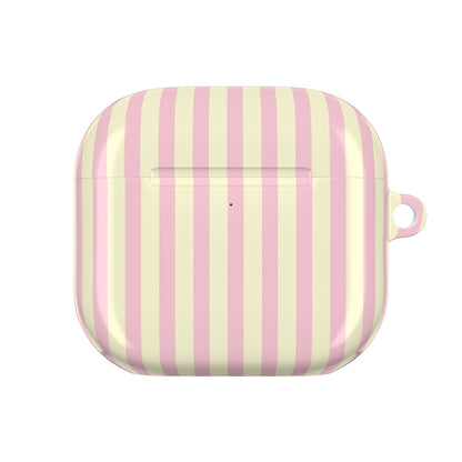 Striped AirPod case held in hand