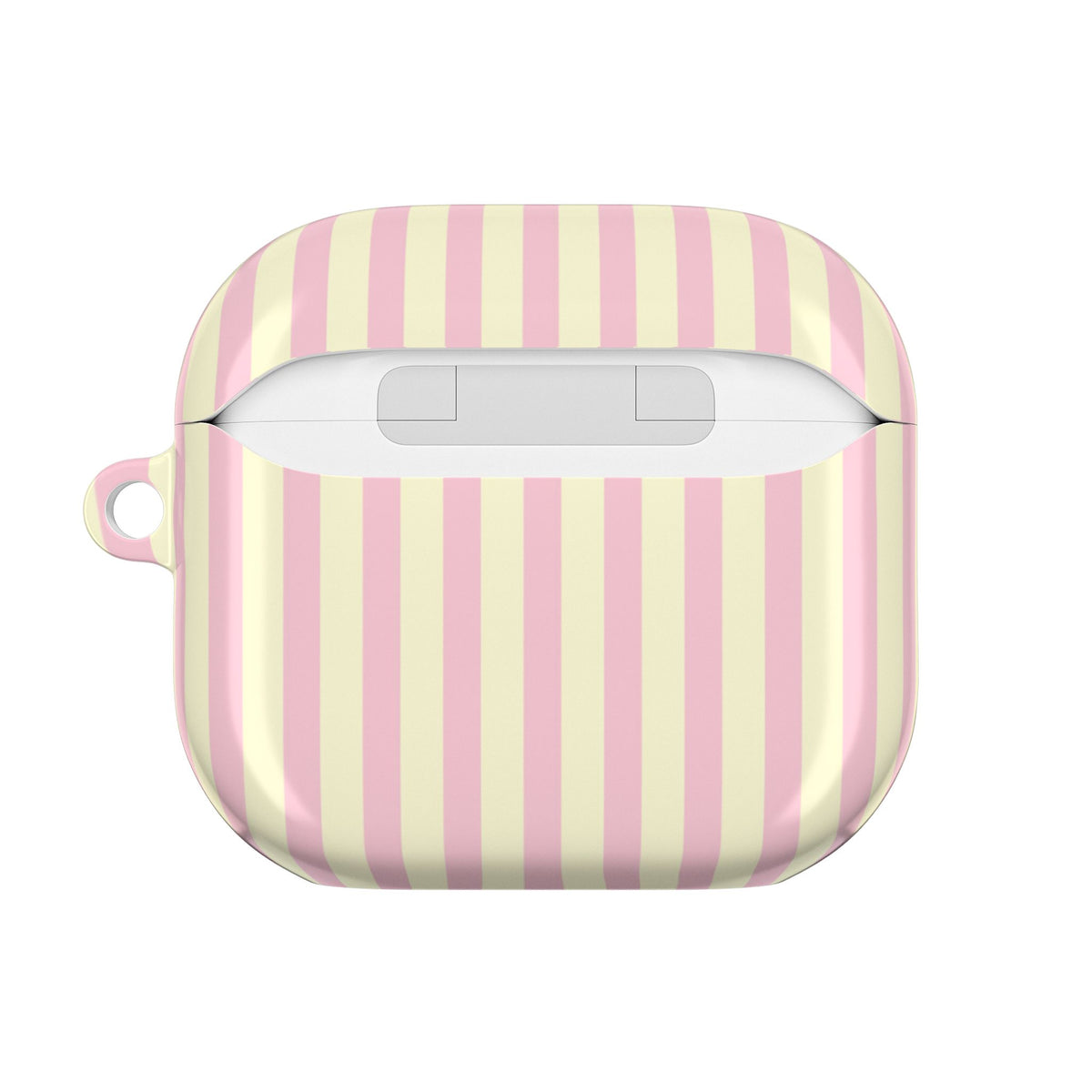 Back of the striped AirPod case showing the charging port