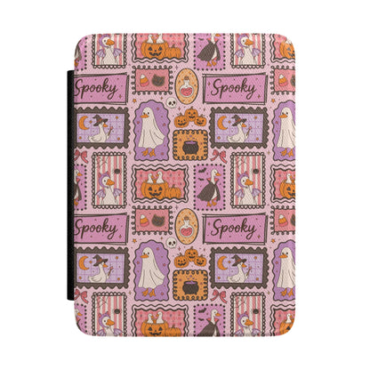 Pink Halloween stamps Kindle case with ghosts and pumpkins