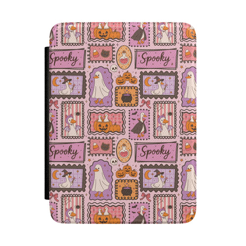 Pink Halloween stamps Kindle case with ghosts and pumpkins