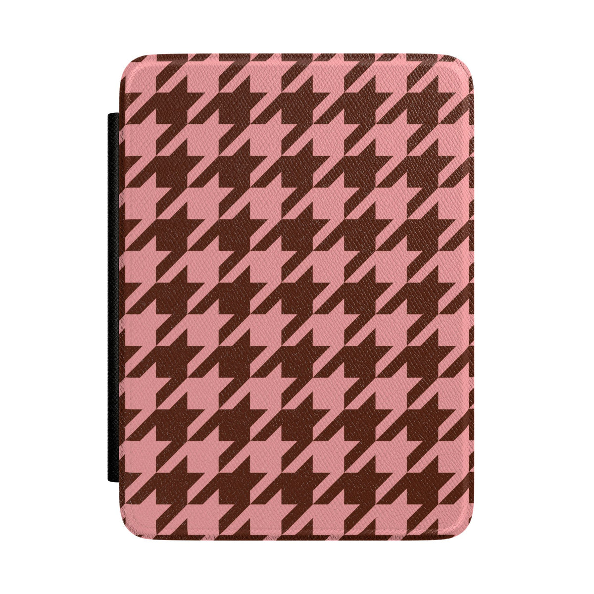 Pink houndstooth Kindle case, chocolate brown and soft pink