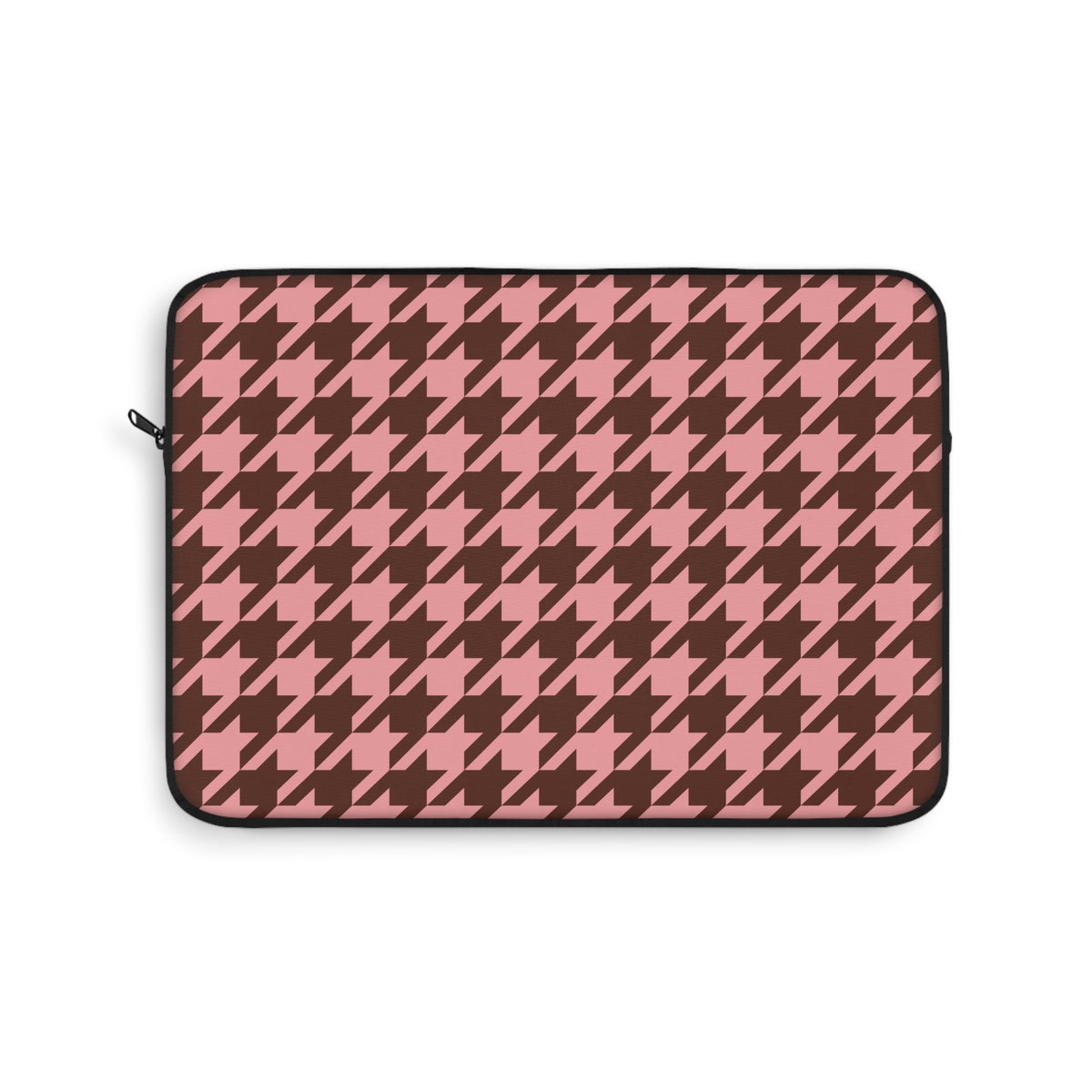 Pink houndstooth laptop sleeve, chocolate brown and soft pink
