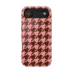 Pink and chocolate brown houndstooth MagSafe iPhone case
