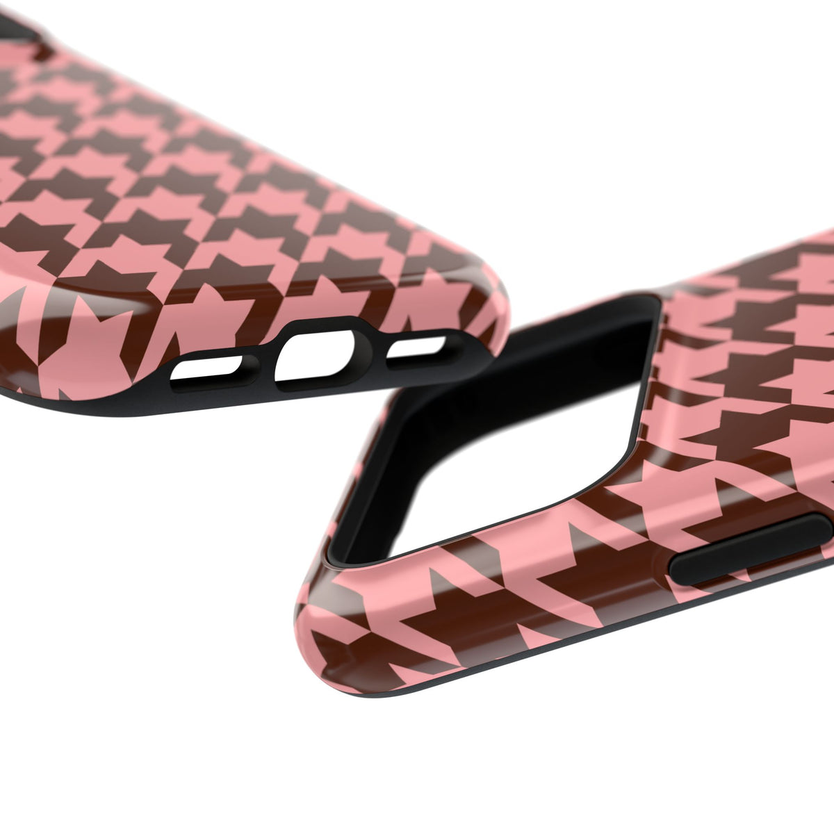 Brown and pink houndstooth MagSafe phone case